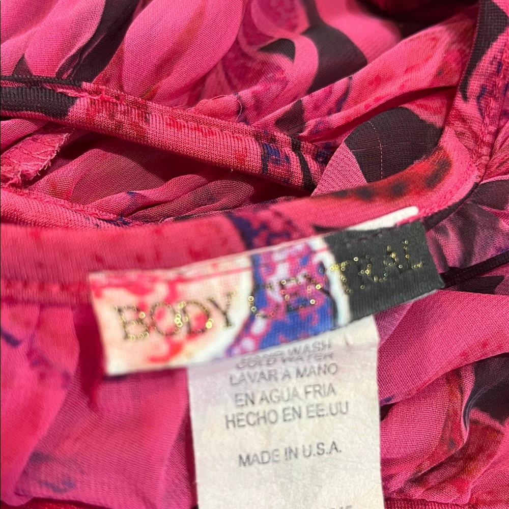 VTG BODY CENTRAL COLD SHOULDER SHORT SLEEVE ABSTRACT PRINT BLOUSE PINK PURP SZ M - Picture 12 of 16
